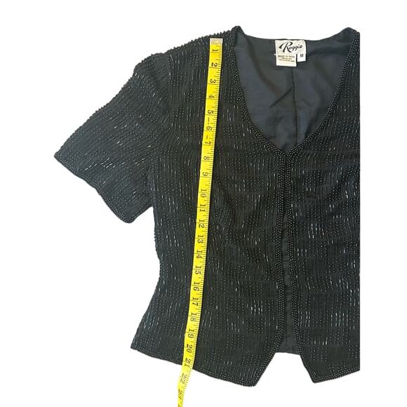 - Reggio- Black Beaded Jacket - Blouse - Checker pattern - eye hook- VTG - Picture 5 of 12